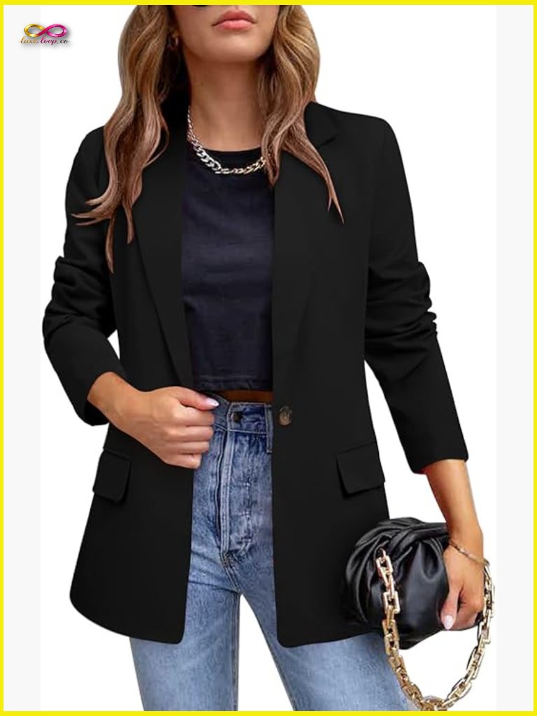Long Sleeve Open Front Blazer Lightweight Work Office Casual Chic